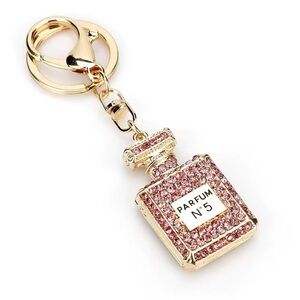 Elegant Gold and Pink Perfume Bottle Bag Charm/Keychain